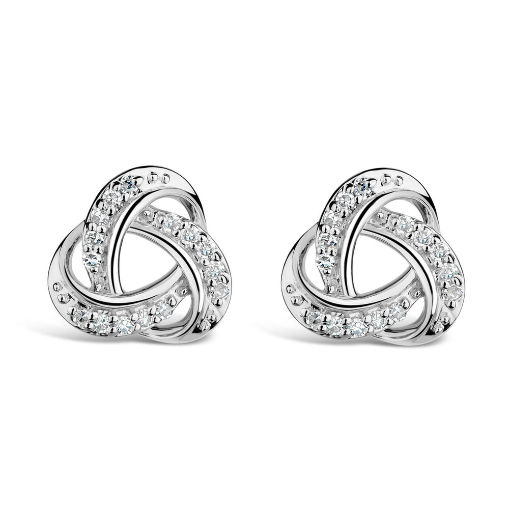9ct White Gold 0.10ct Diamond Knot Stud Earrings