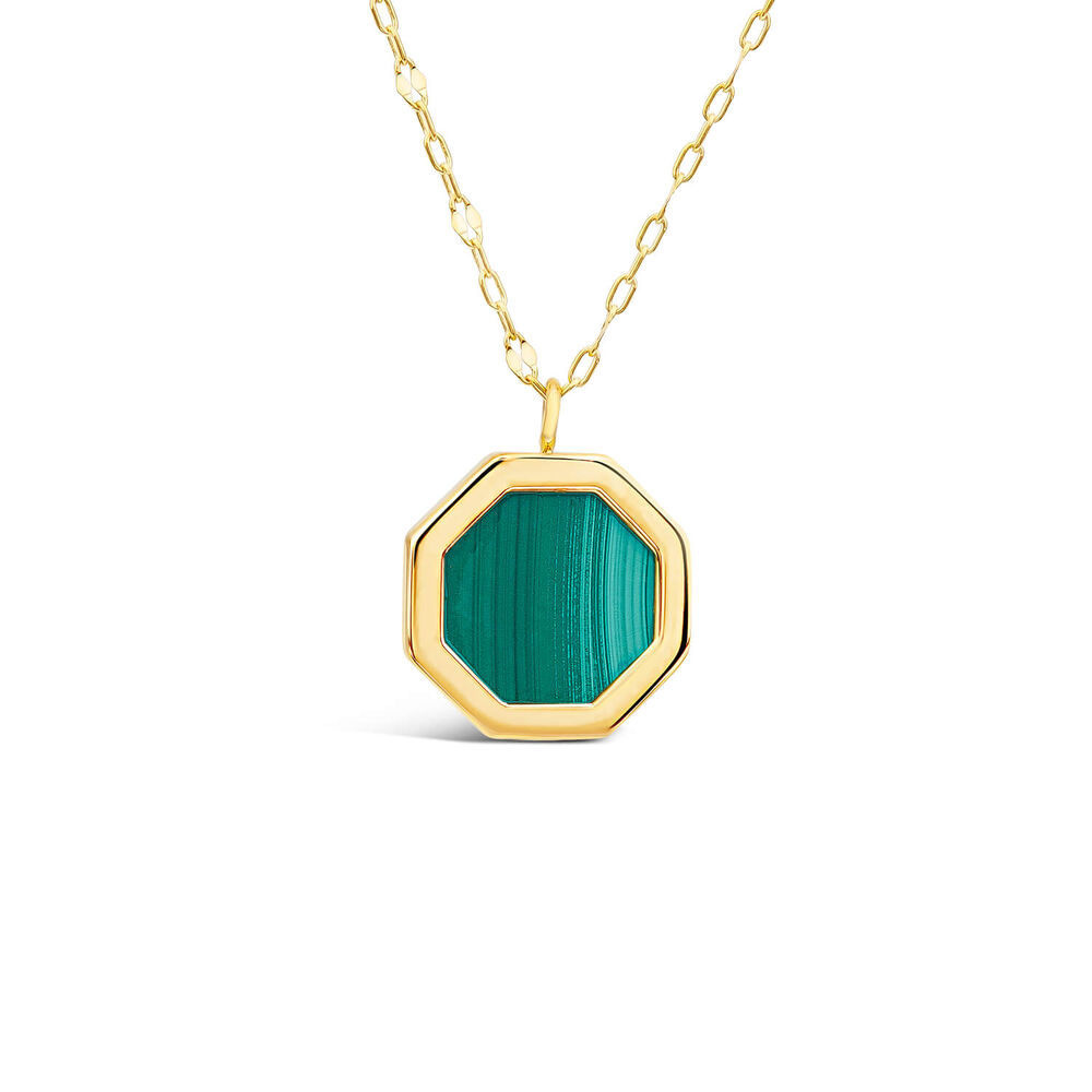 9ct Yellow Gold Hexagon Shaped Malachite Pendant image number 0