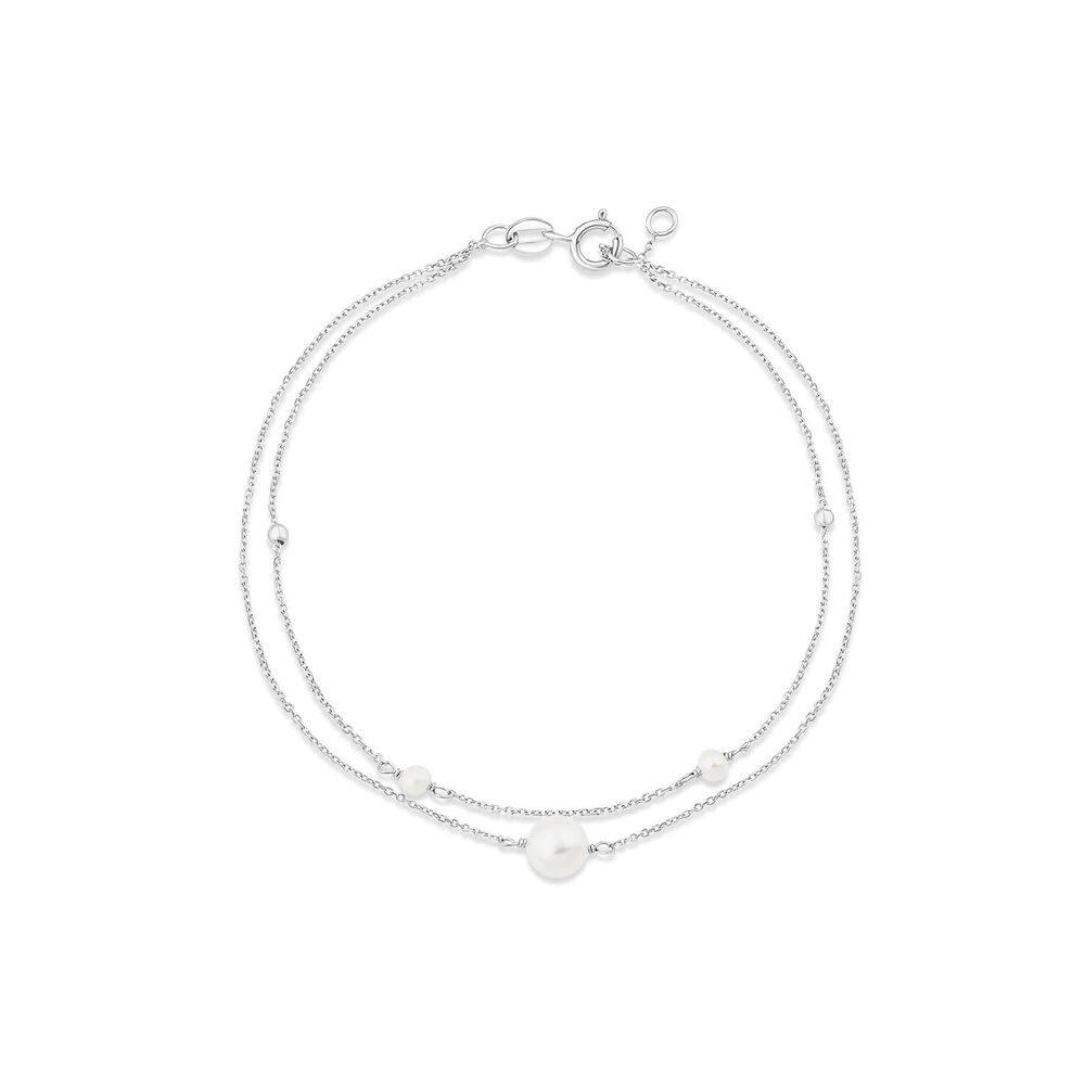 9ct White Gold Pearl & Beads Two Strand Bracelet image number 0