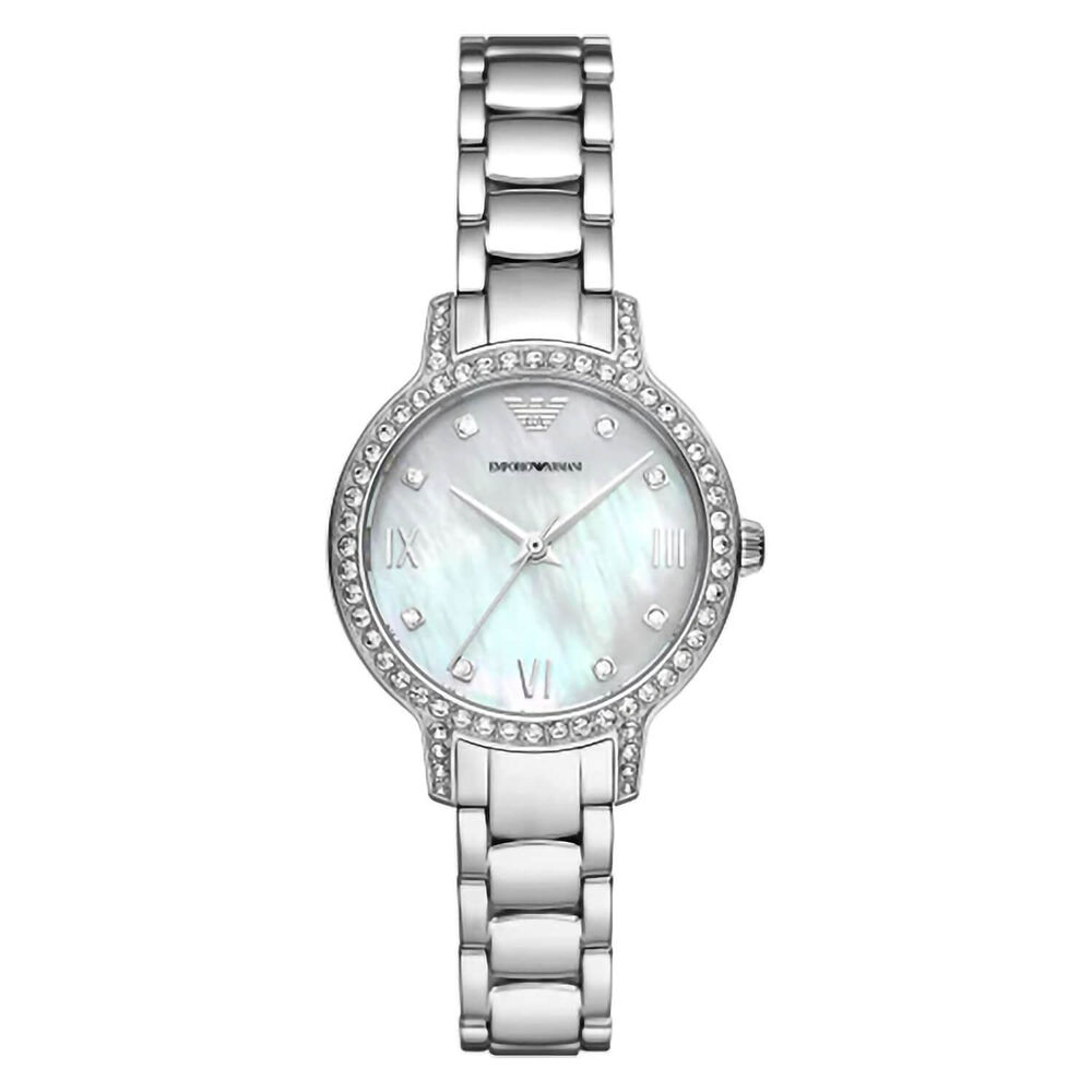 Armani Cleo 32mm Cubic Zirconia MOP Dial Bracelet Watch