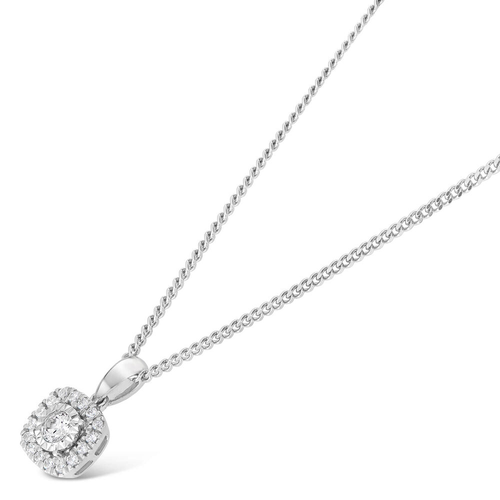 9ct White Gold Square 0.16ct Diamond Illusion Halo Pendant image number 1