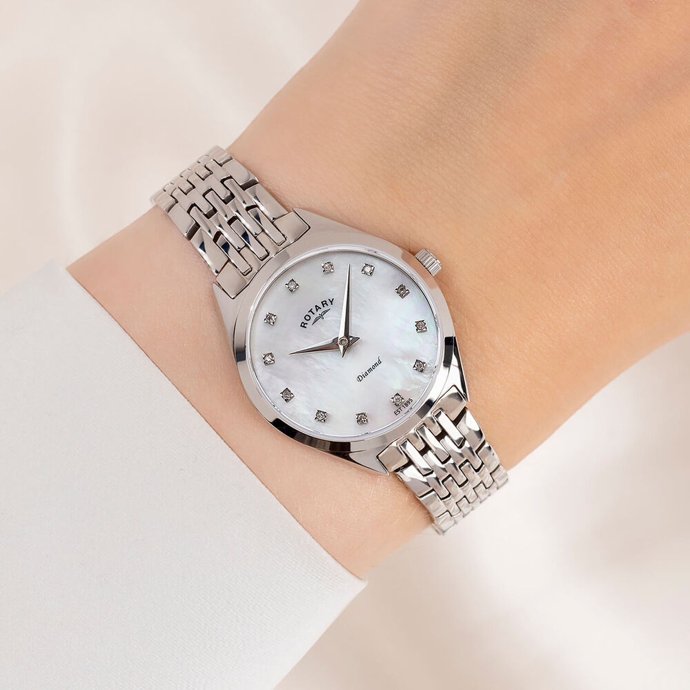 Rotary Ultra Slim 27mm Mother Of Pearl Dial Stainless Steel Bracelet Watch