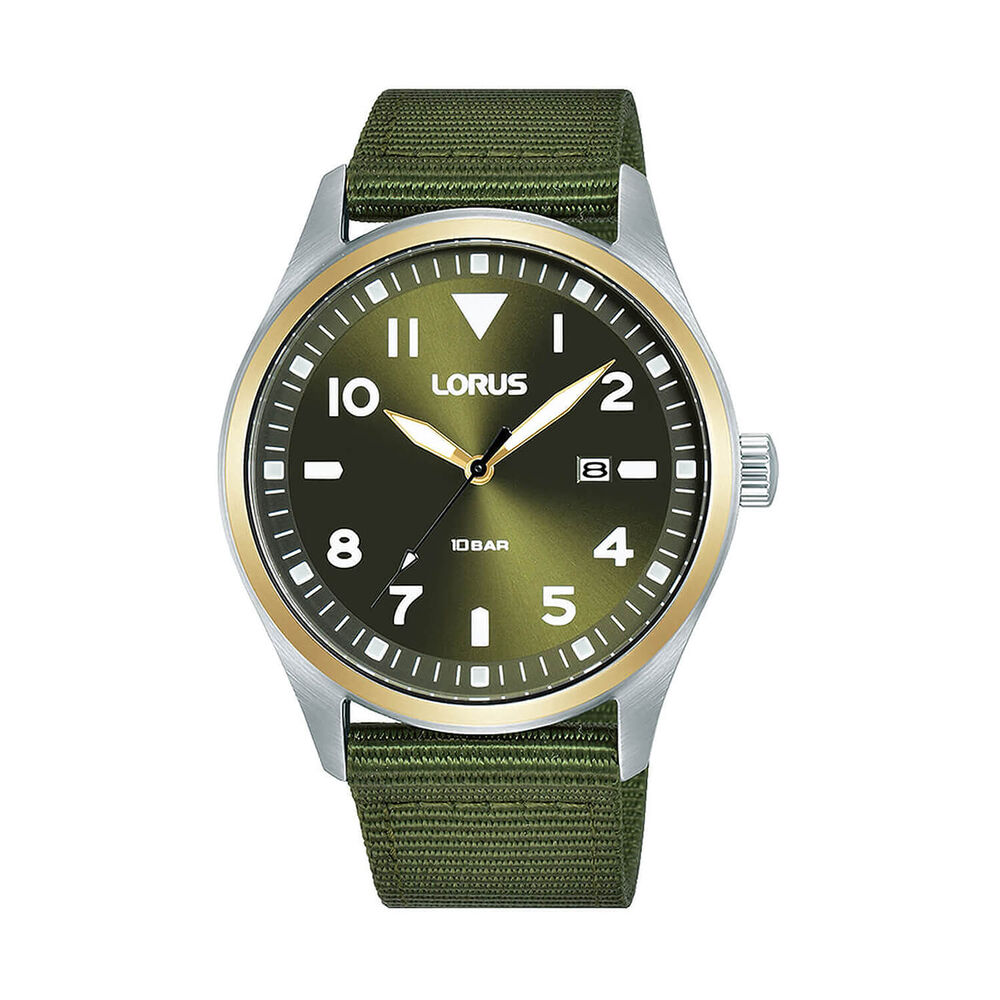 Lorus Quartz Gents 42mm Green Dial Gold Tone Steel Case Strap Watch image number 0