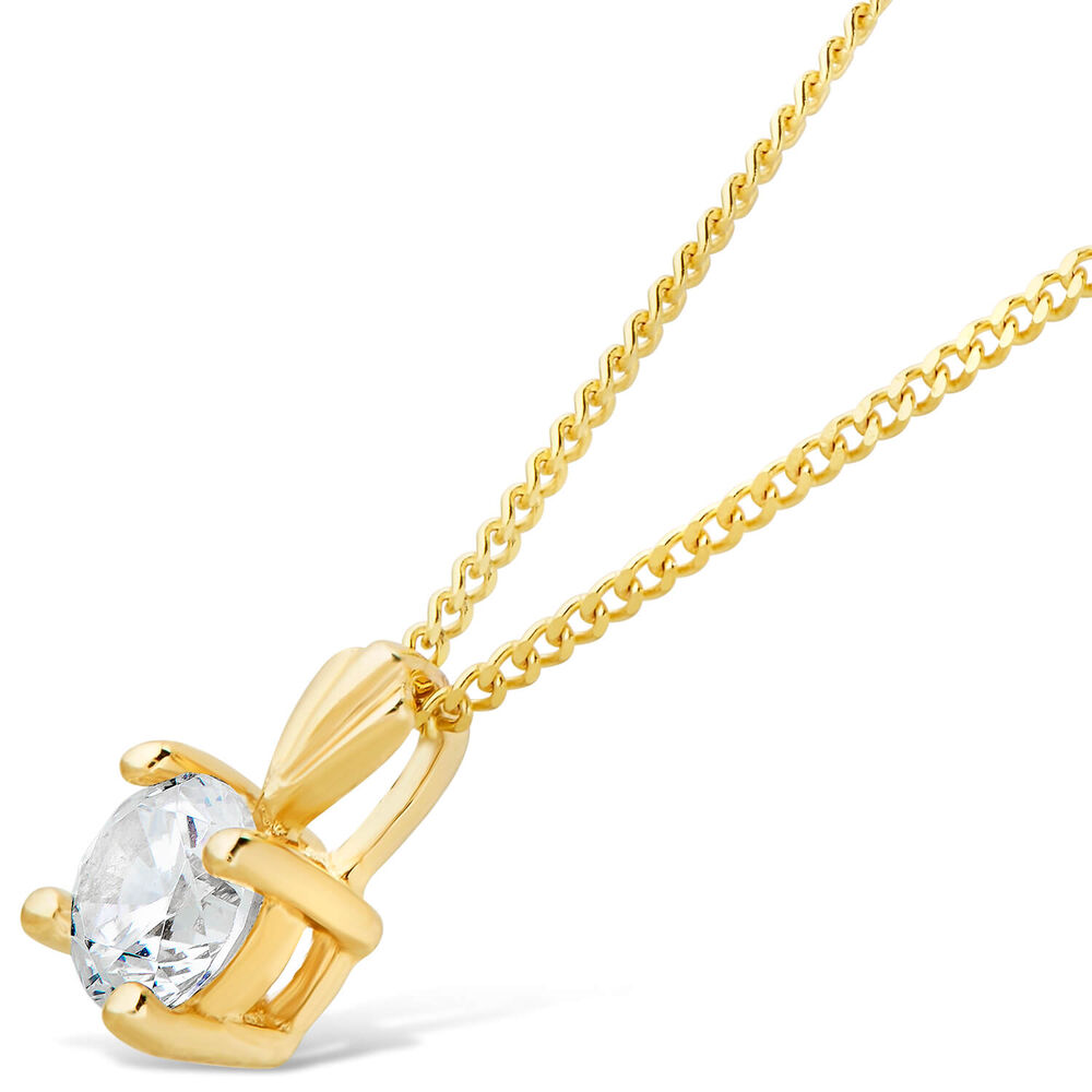 9ct Gold 4MM Four Claw Cubic Zirconia Set Pendant (Chain Included)