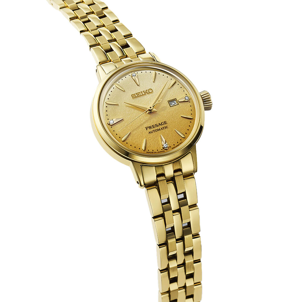 Seiko Presage Cocktail Time &lsquo;Eggnog&rsquo; 30mm Gold Dial Gold Tone Stainless Steel Bracelet Watch