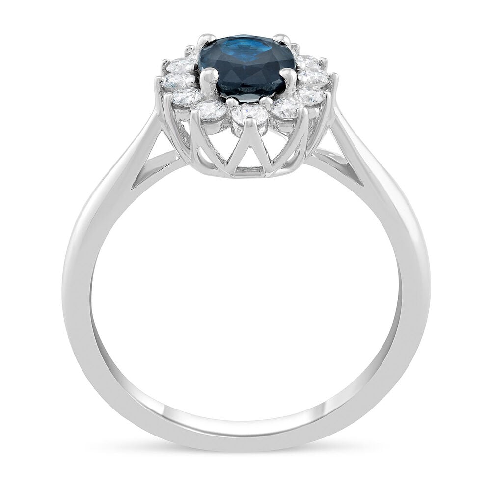 18ct White Gold Sapphire 1ct and Diamond 0.34ct Cluster Ring image number 2