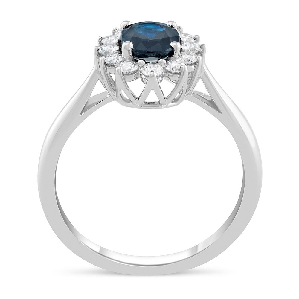 18ct White Gold Sapphire 1ct and Diamond 0.34ct Cluster Ring image number 2