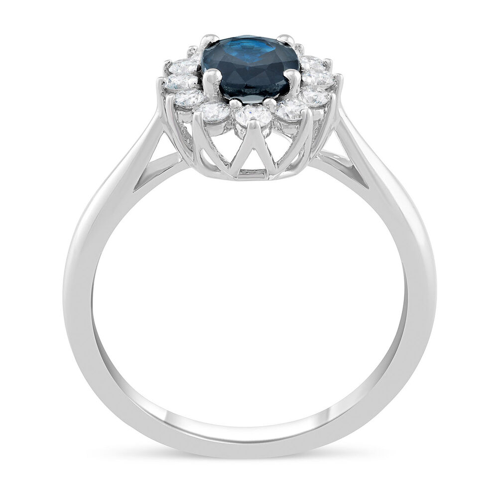 18ct White Gold Sapphire 1ct and Diamond 0.34ct Cluster Ring image number 2