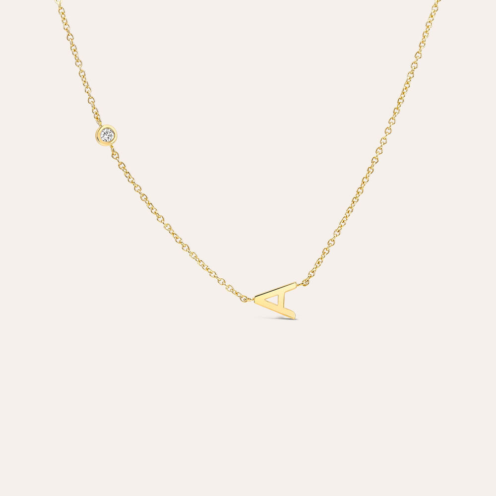 Sterling Silver Yellow Gold Plated 0.06ct Lab Grown Diamond Initial A Necklet