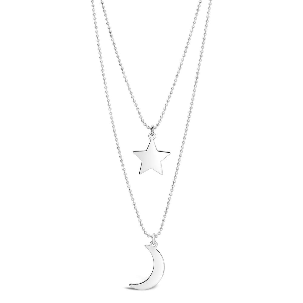 Sterling Silver Moon & Star Beaded Chain Necklet image number 0