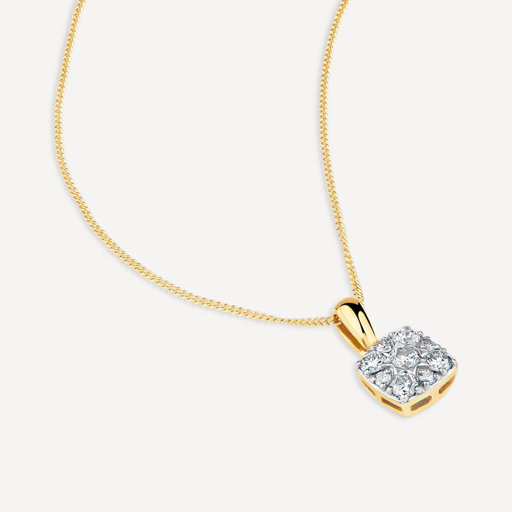 9ct Yellow Gold Square 0.25ct Diamond Cluster Pendant image number 3