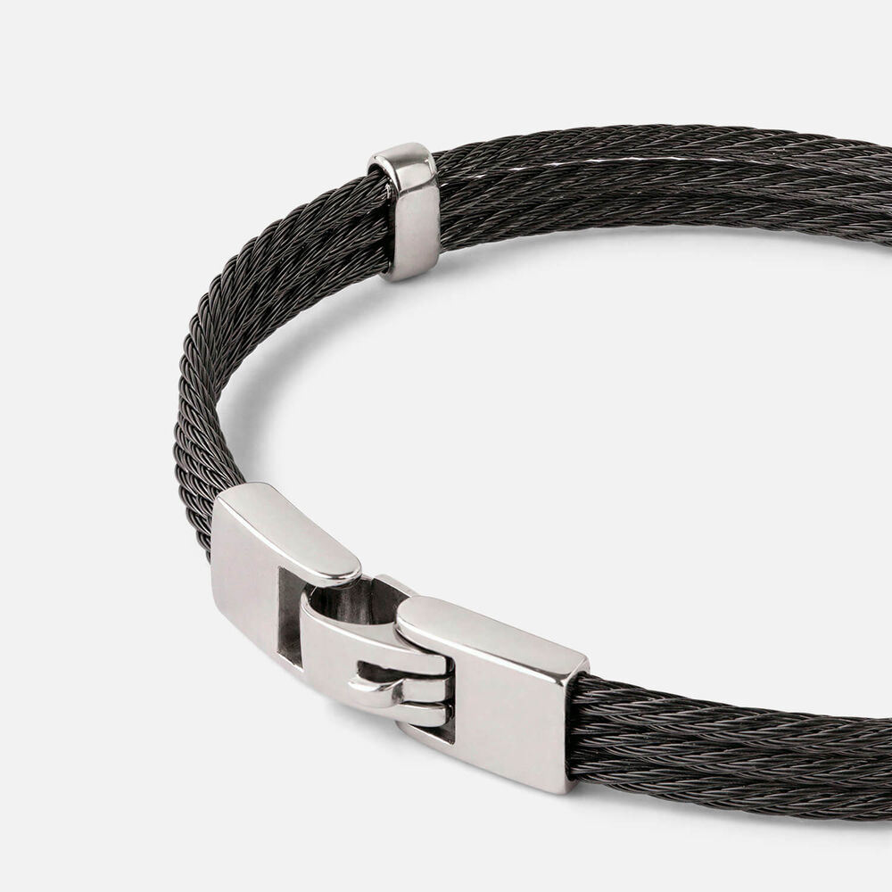 Stainless Steel Black PVD Wire & 14ct Gold Line Accent Bracelet