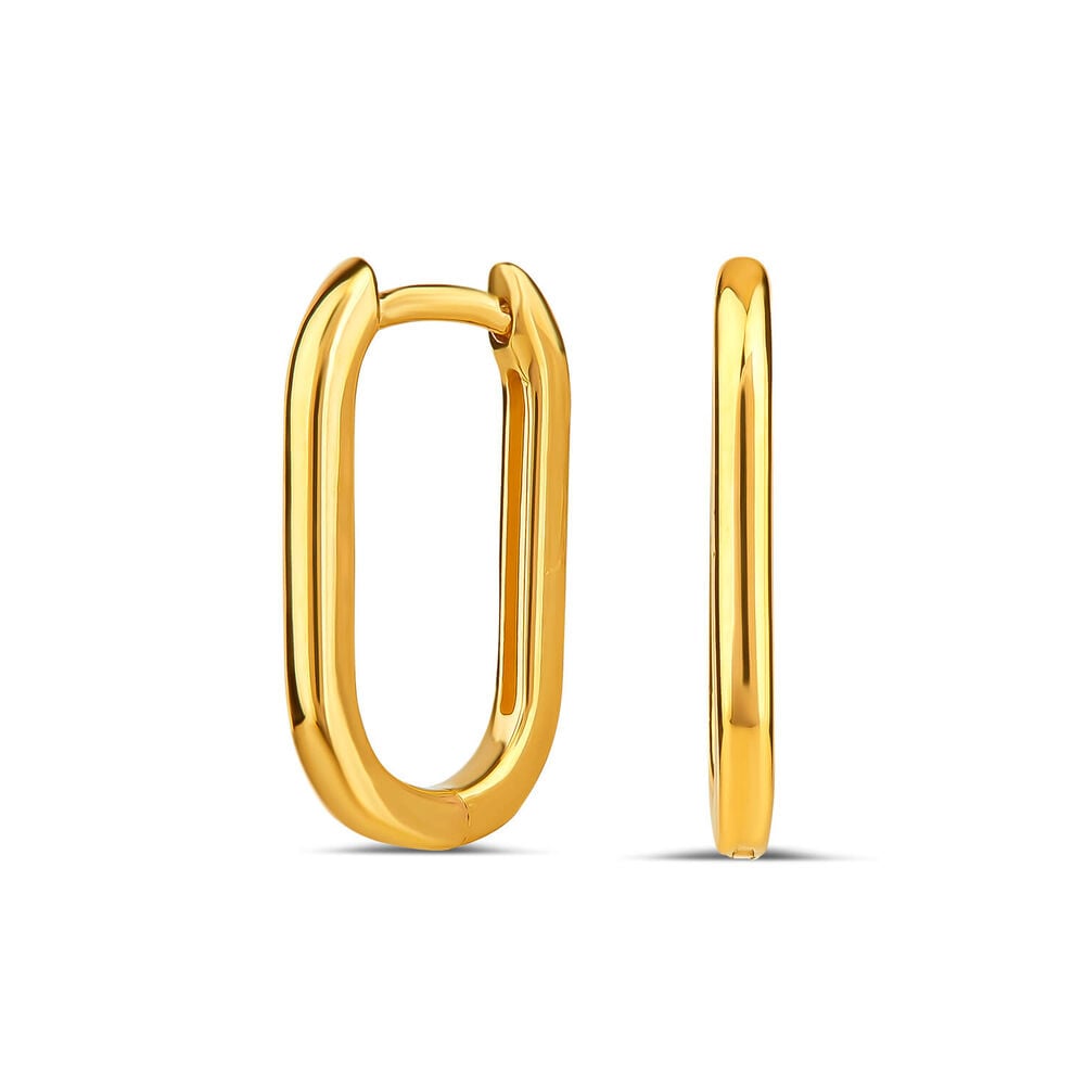 9ct Yellow Gold Rectangular Medium Plain Hoop Earrings