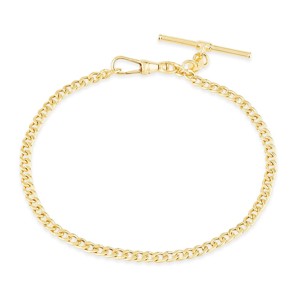 9ct Yellow Gold Small Flat Curb Link T-Bar Ladies Bracelet