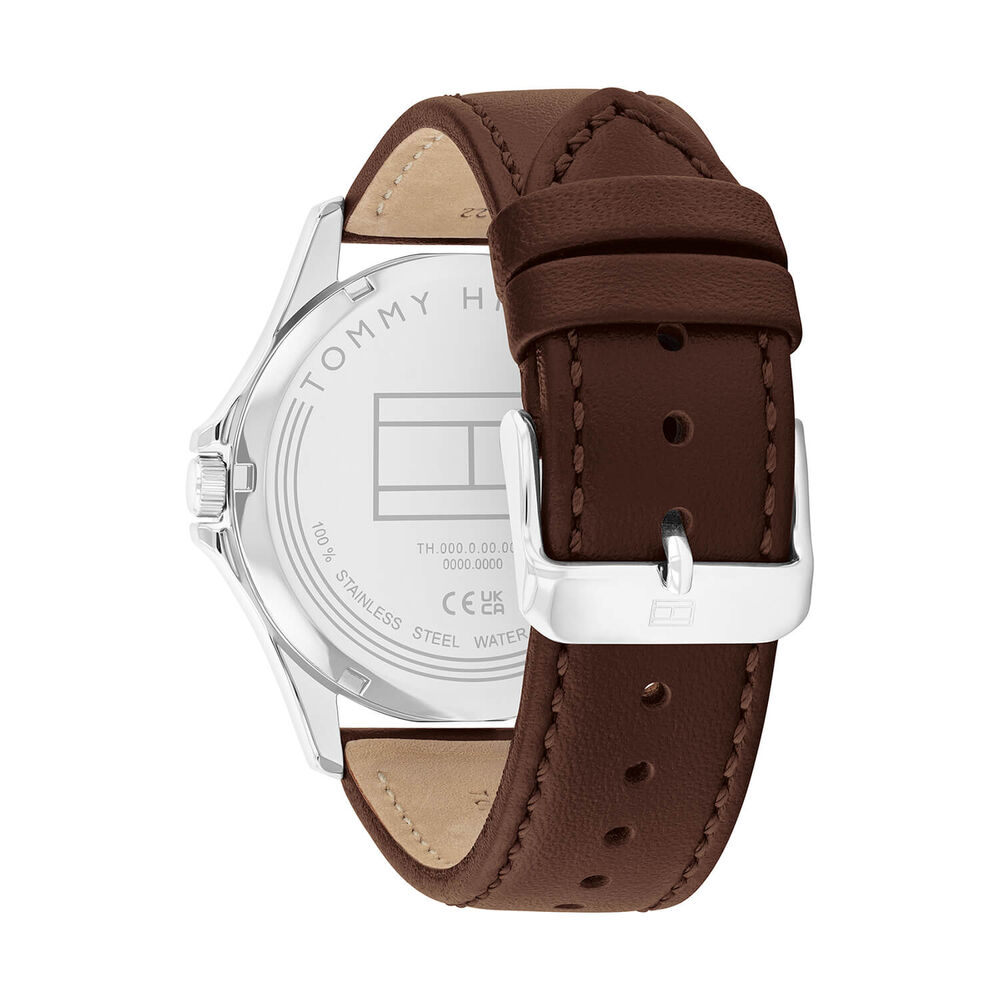 Tommy Hilfiger 43mm Blue Dial Steel Case Brown Leather Strap Watch image number 2