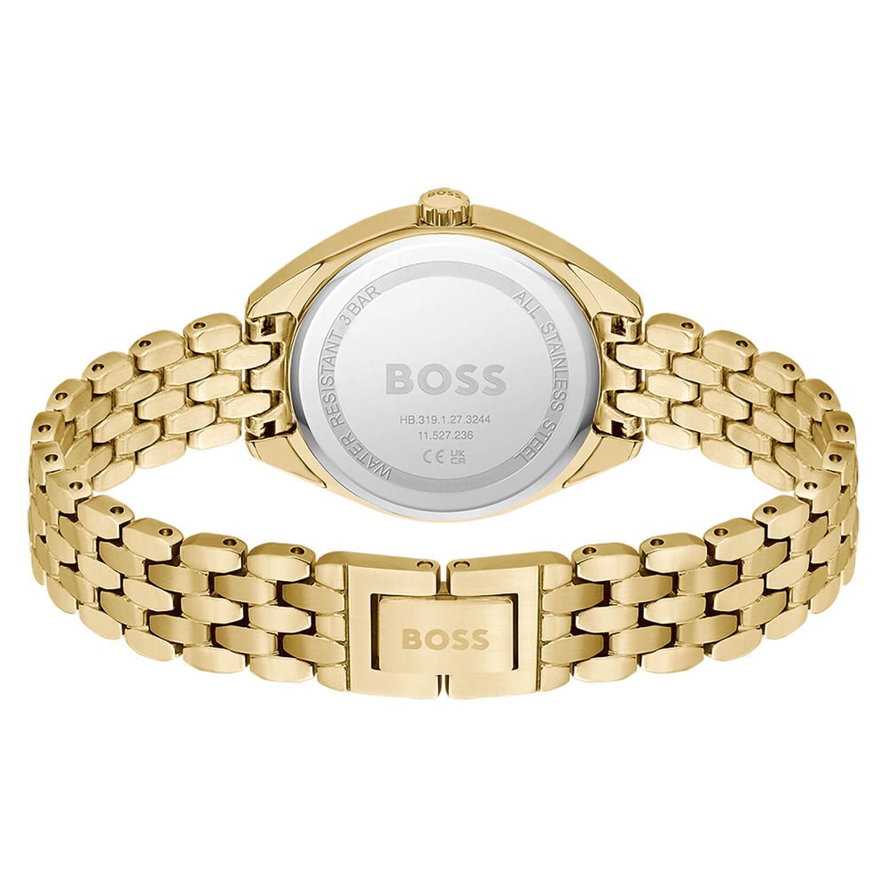 BOSS Mae 30mm Silver 3 Hand Dial Yellow Gold IP Bracelet Watch