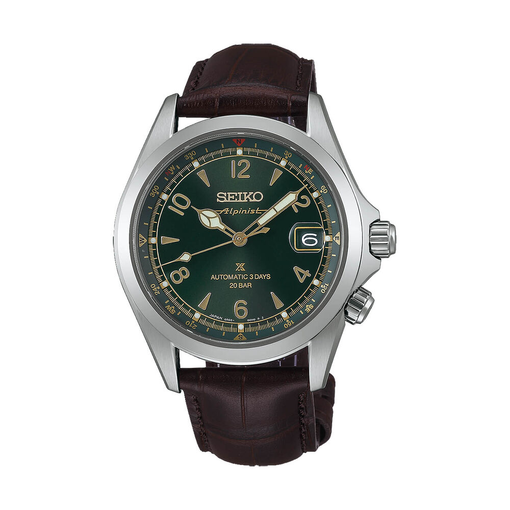 Seiko Prospex Alpinist 39.5mm Green Dial Brown Leather Strap Watch