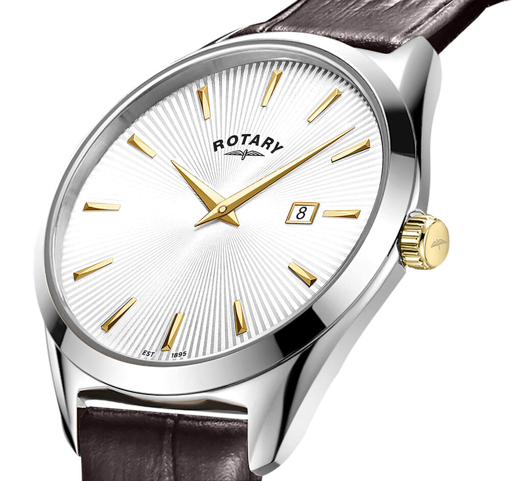 Rotary Ultra Slim 38mm Silver Dial Brown Leather Strap Watch