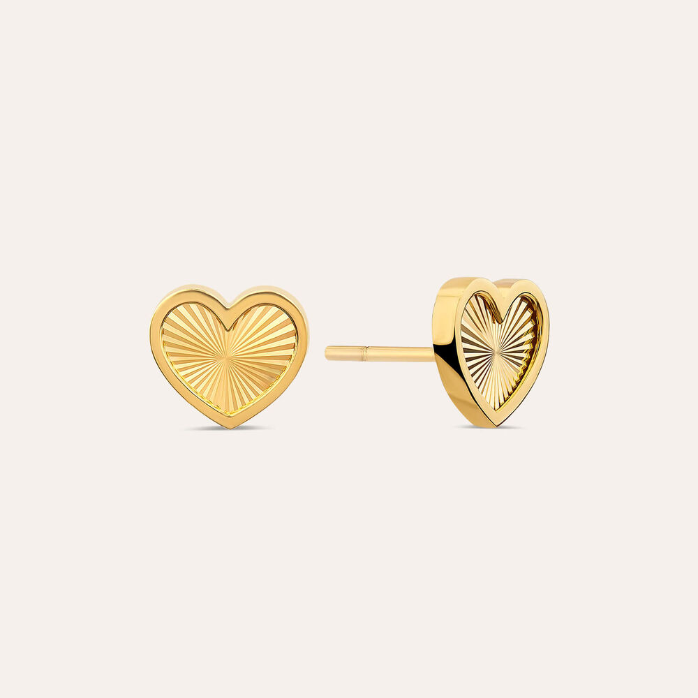 9ct Yellow Gold Heart Stud Earrings