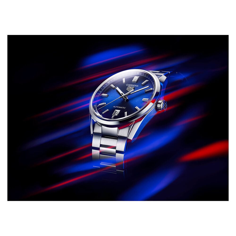TAG Heuer Carrera 39mm Blue Dial Calibre 5 Steel Case Bracelet Watch image number 7