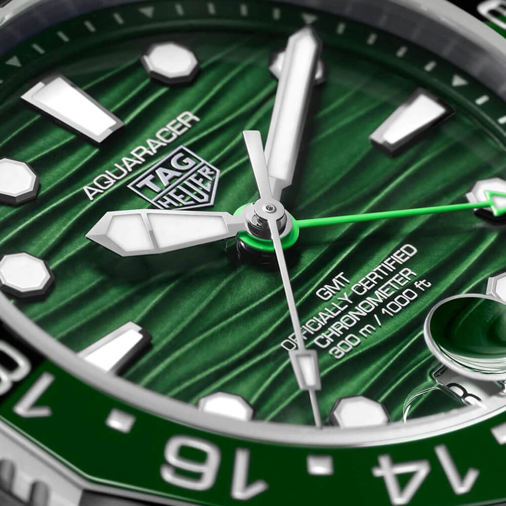 TAG Heuer Aquaracer Professional 300 GMT 42mm Green Dial & Bezel Stainless Steel Bracelet Watch image number 2