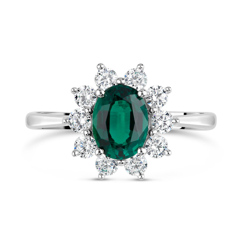 9ct White Gold & Created Emerald Ring