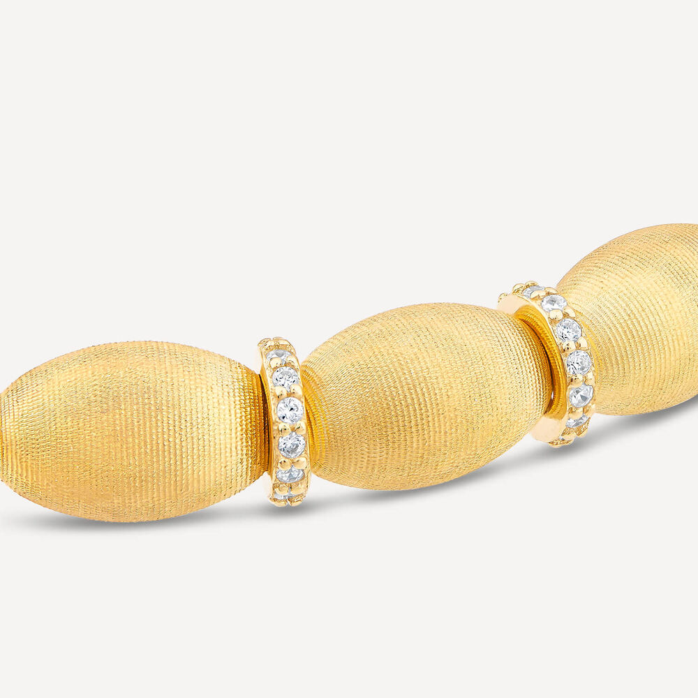 Yellow Gold Plated Sterling Silver Cubic Zirconia Oval & Round Beads Bracelet image number 3