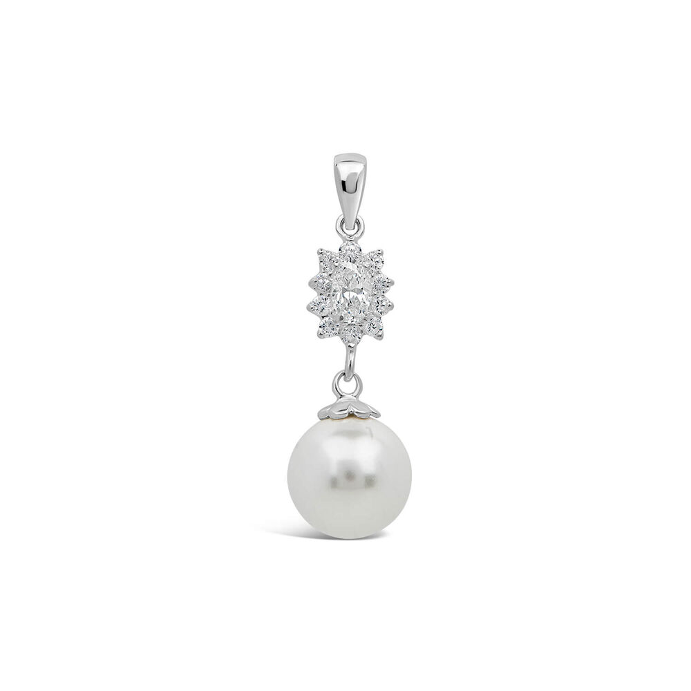 Sterling Silver Marquis Cluster Pearl Drop Pendant image number 0