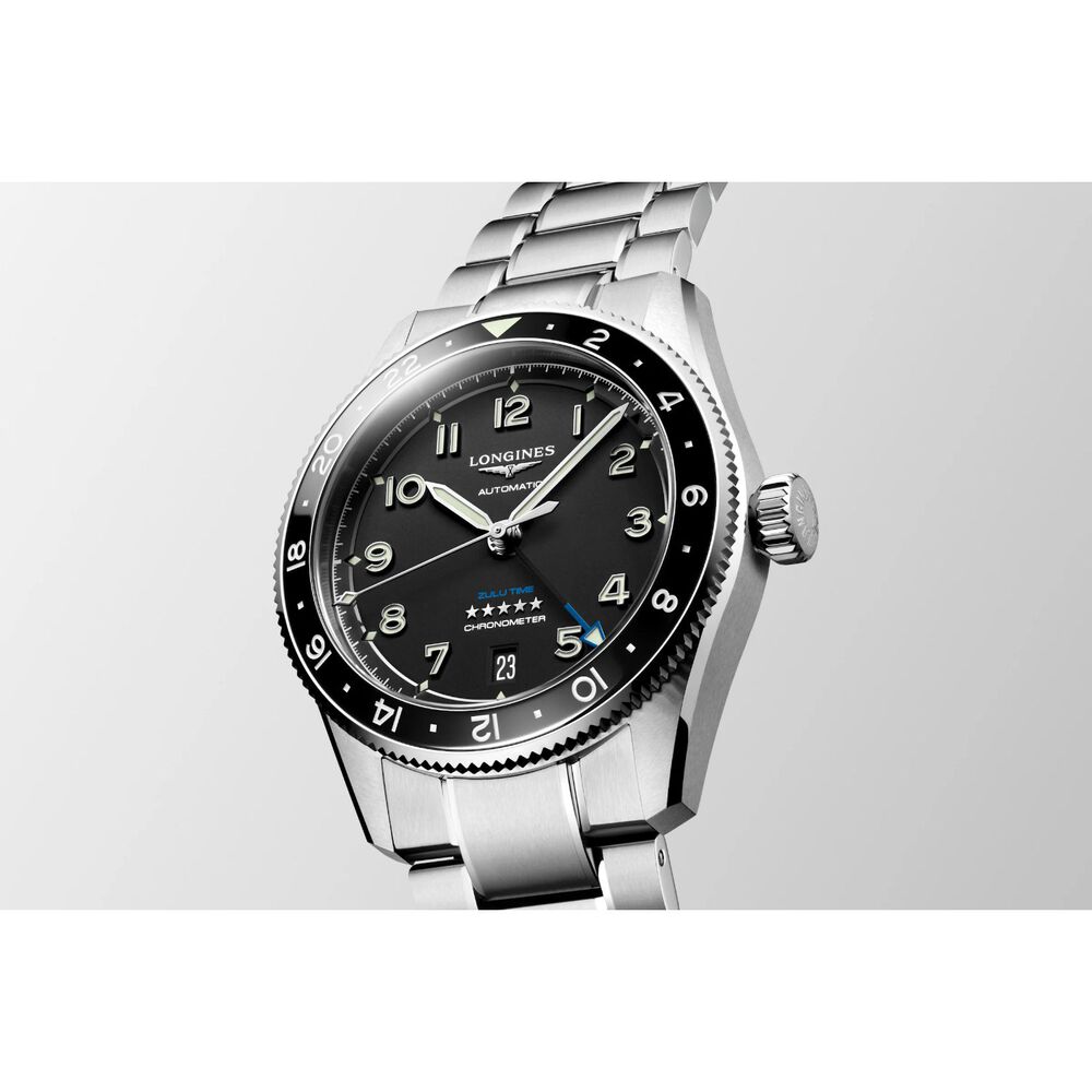 Longines Spirit Zulu 39mm Black Dial Ceramic Case Steel Bracelet Watch image number 4