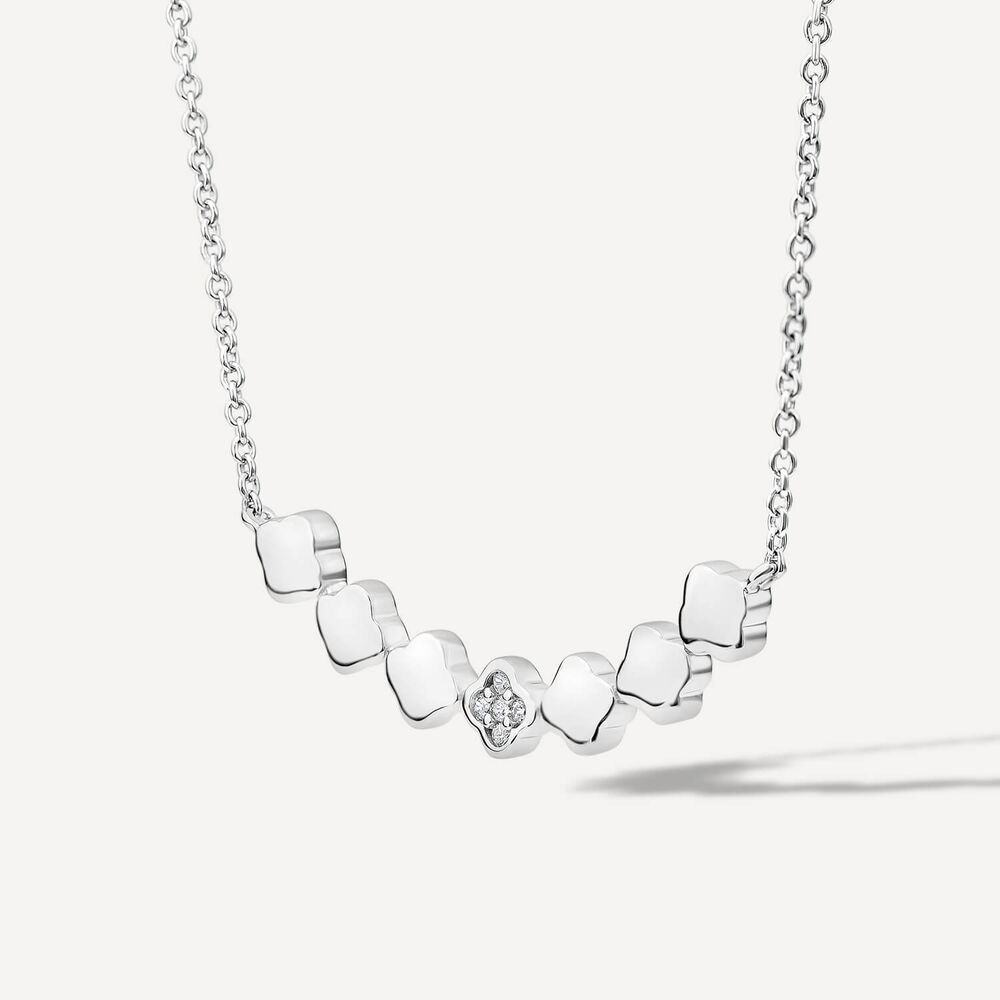 Sterling Silver Cubic Zirconia & Polished Petal Hammock Necklet image number 1