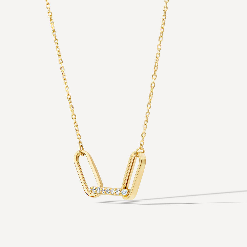 9ct Yellow Gold Cubic Zirconia Set Centre 3 Link Necklet image number 1