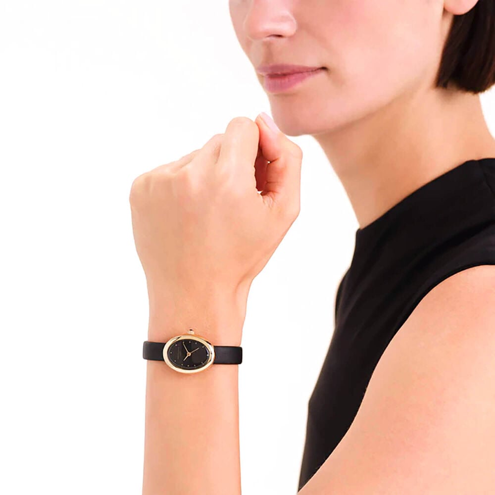Rosefield Ovale 22x29mm Black Dial Black Leather Strap Watch