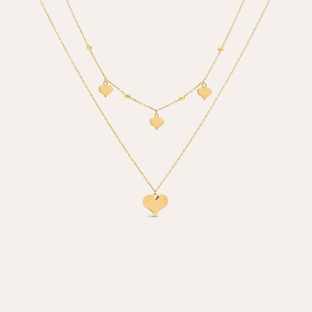 9ct Yellow Gold Polished Hearts Two Layer Necklet