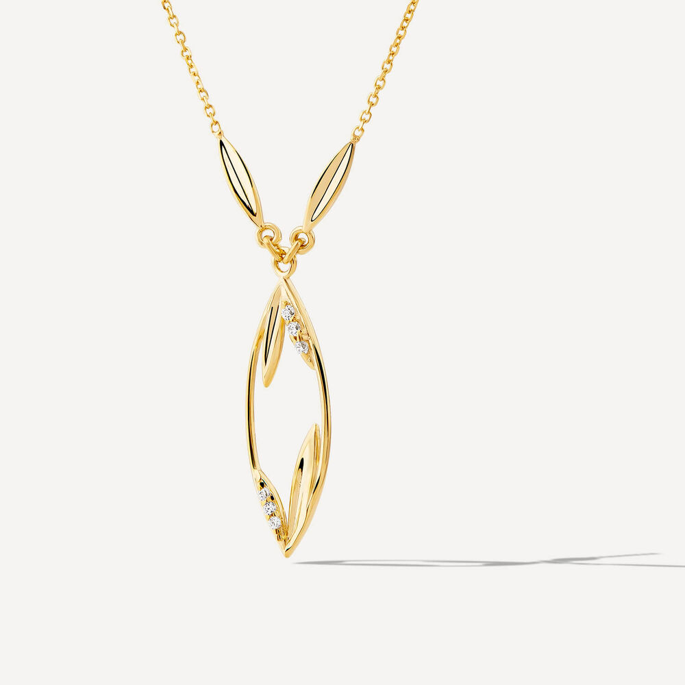 9ct Yellow Gold Cubic Zirconia Open Leaf Design Pendant