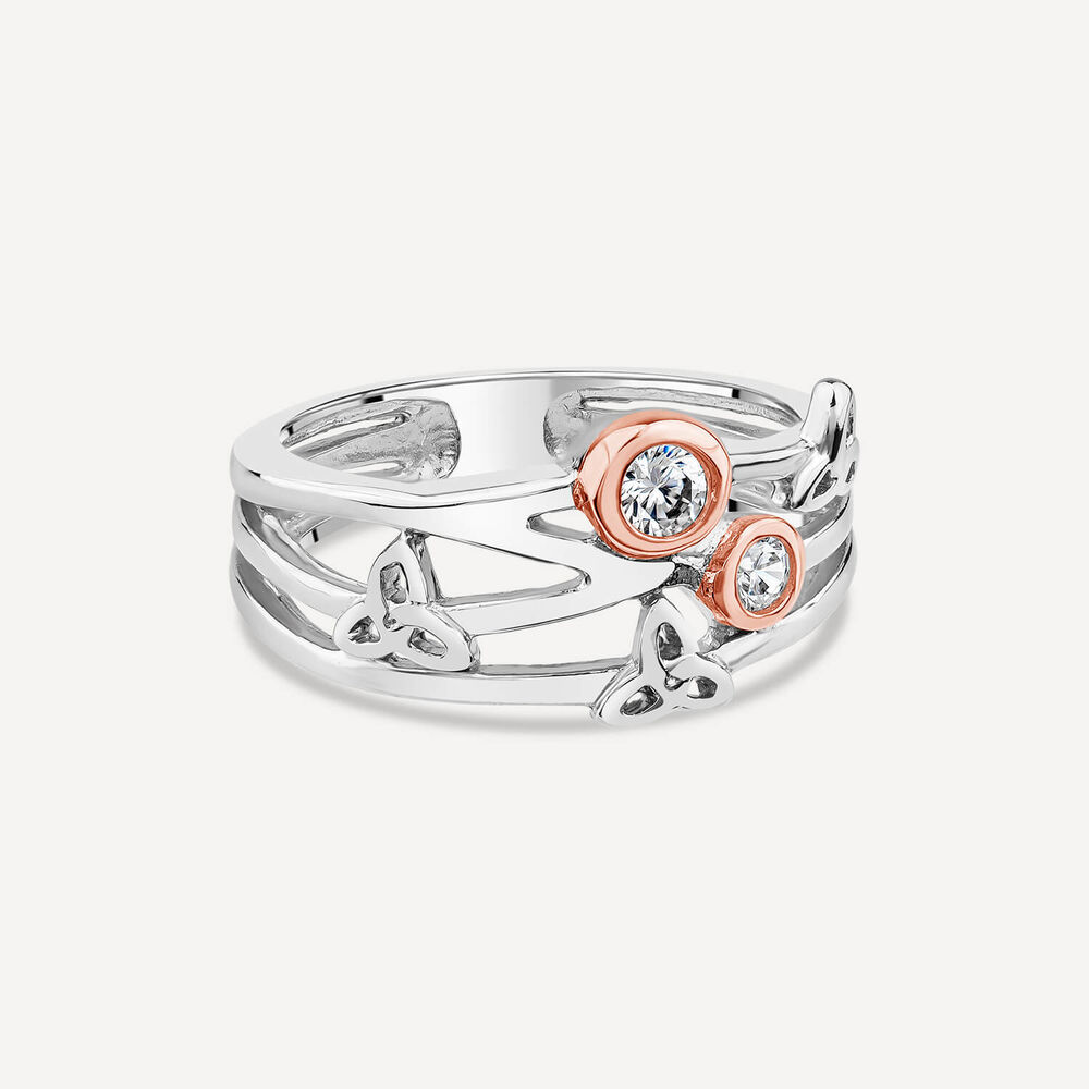 Sterling Silver Rose Gold Plated Trinity Knot Bubble Ring image number 2