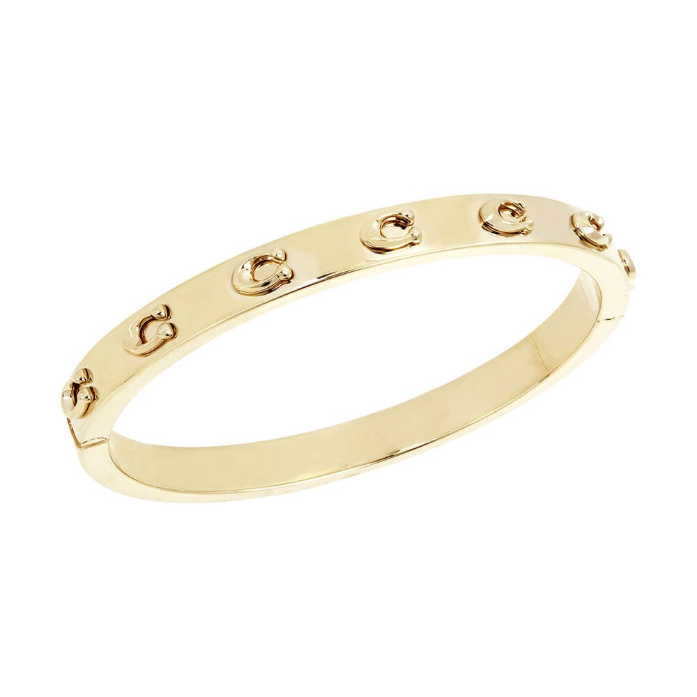 Coach Signature C Gold Tone Brass Hinged Bangle Bracelet
