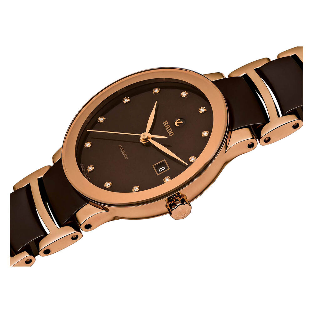Rado Centrix 28MM Brown Dial Diamond Dot Ceramic Case Brown Bracelet Watch image number 3