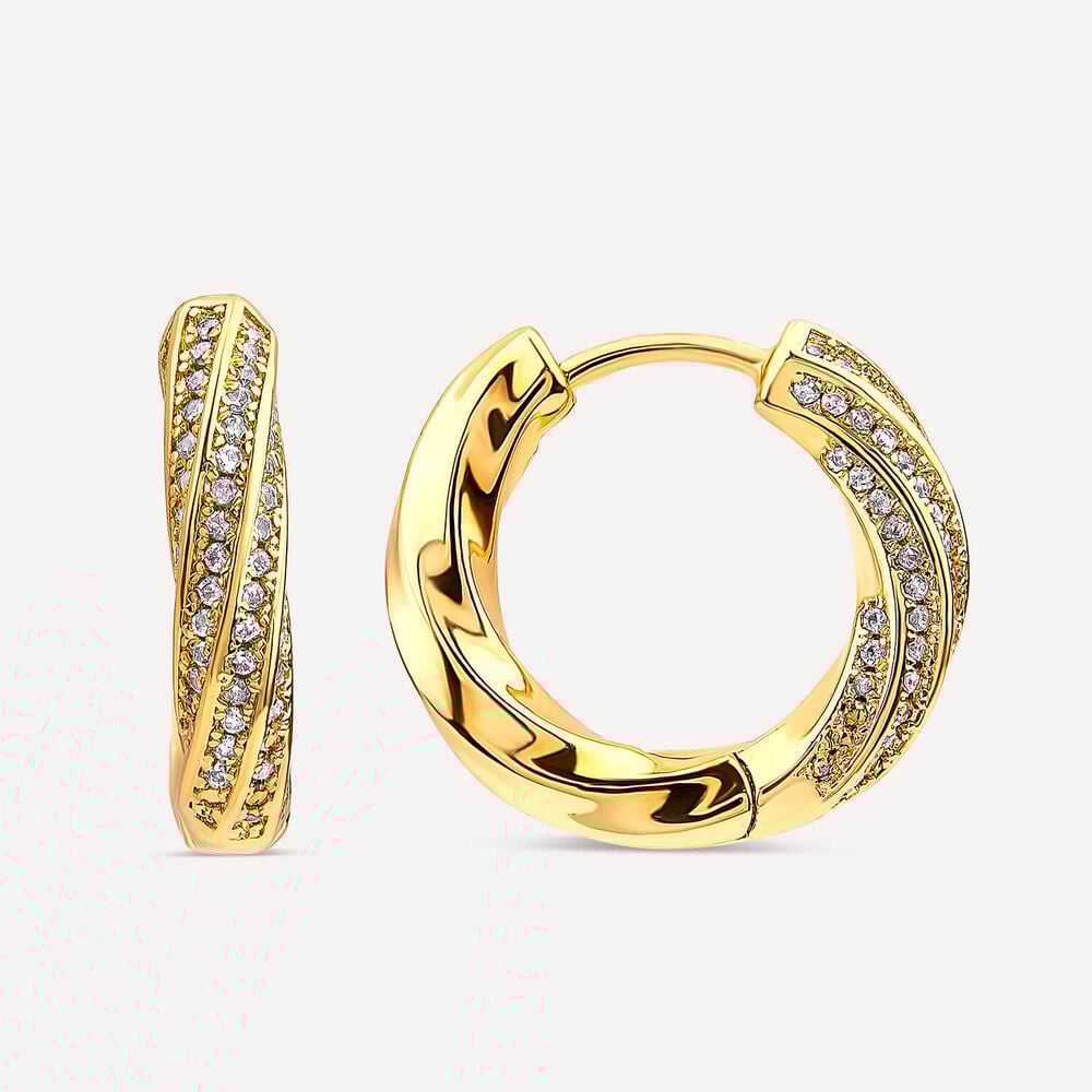 Yellow Gold Plated Sterling Silver Cubic Zirconia Twist Hoop Earrings image number 2