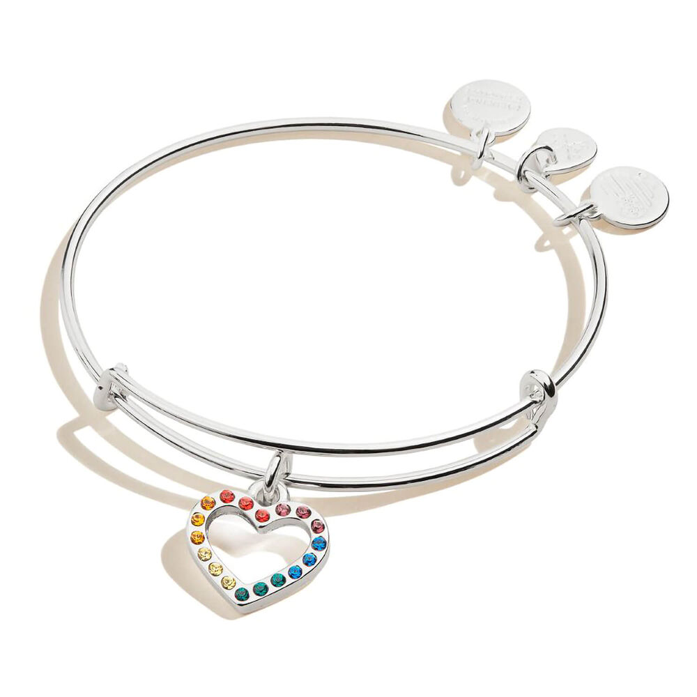 Alex and Ani Silver Plated Rainbow Crystal Heart Bangle image number 0