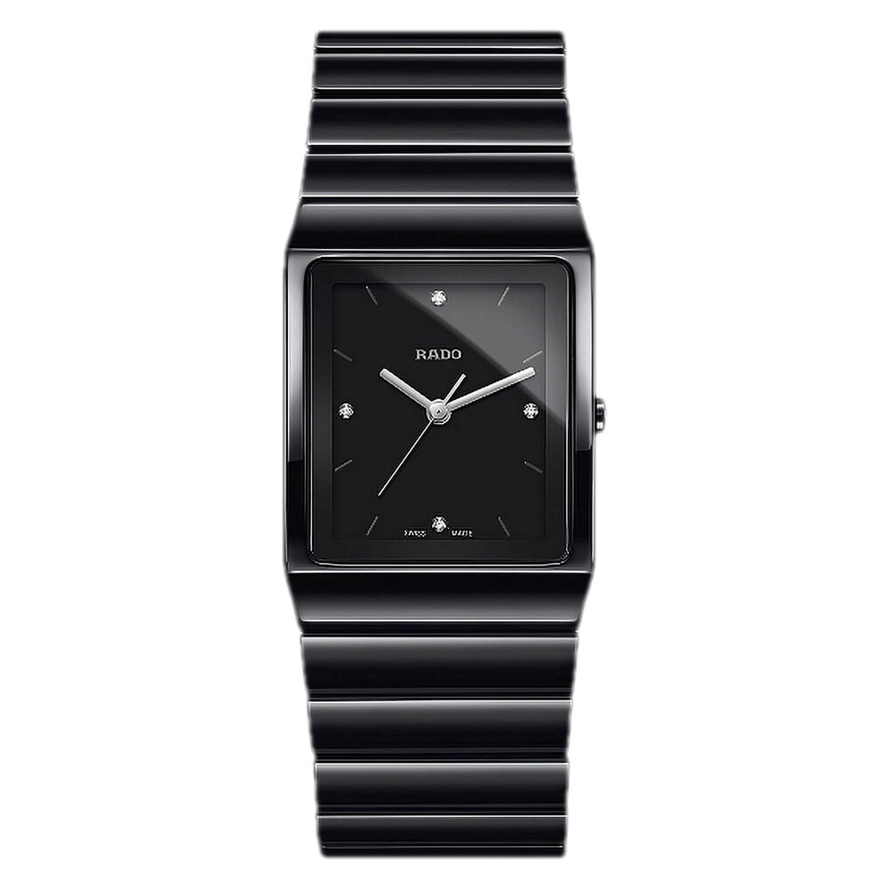 Rado Ceramica Rectangle Diamond Dot Dial Black Ceramic Bracelet Watch