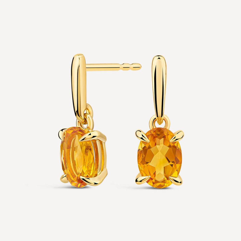 9ct Yellow Gold Citrine Drop Earrings image number 1