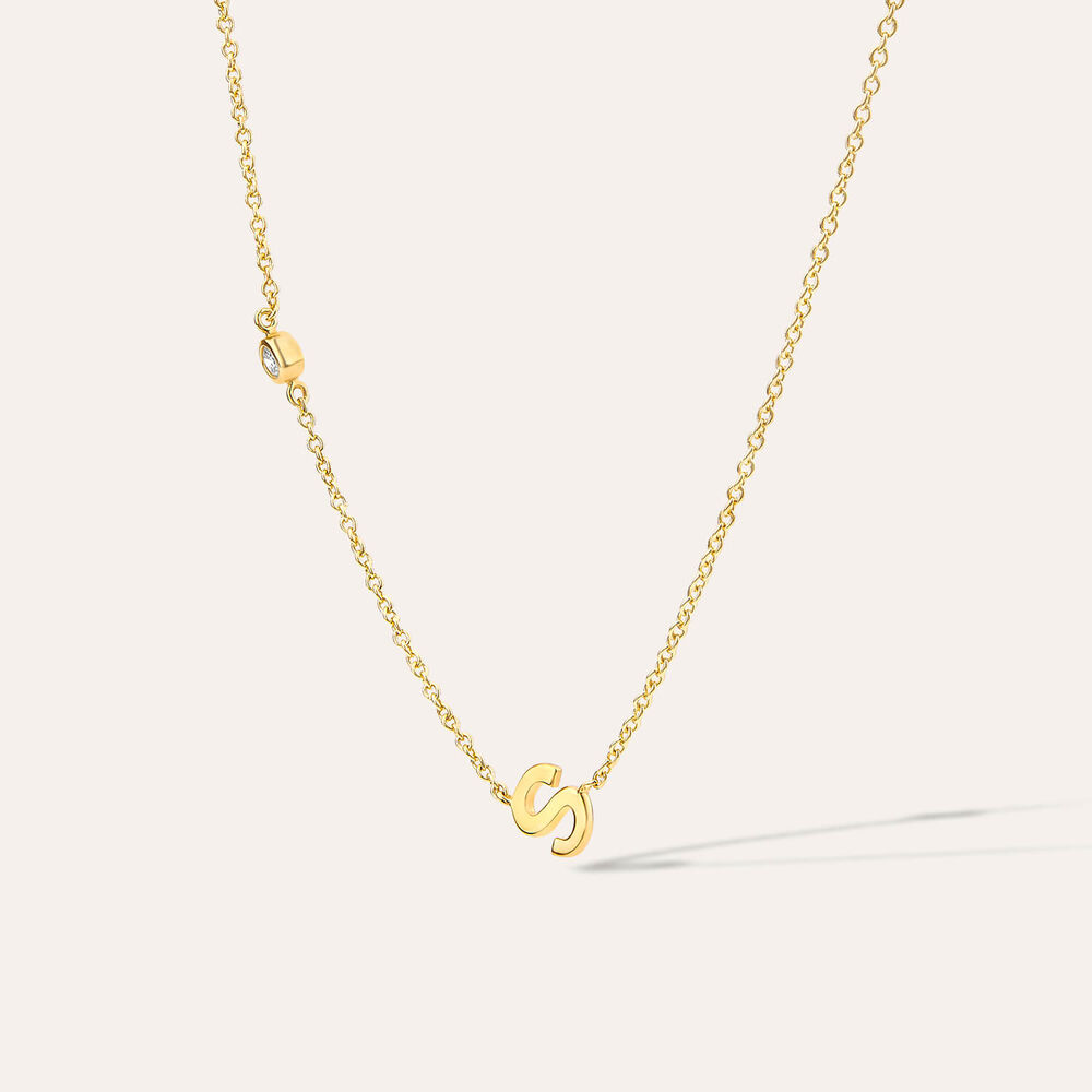 Sterling Silver Yellow Gold Plated 0.06ct Lab Grown Diamond Initial S Necklet