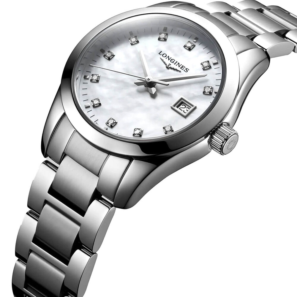 Longines Performance Conquest Classic 30mm Mother of Pearl Steel Watch