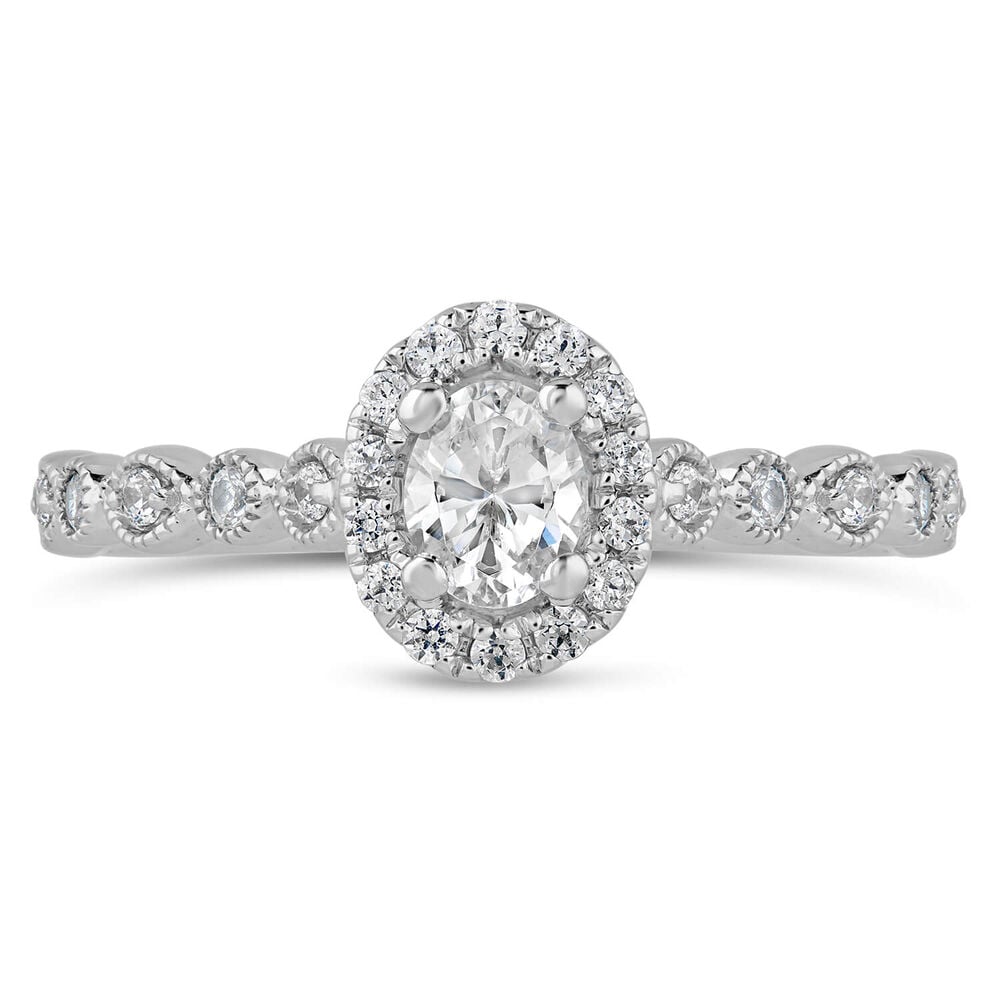 Kathy de Stafford 18ct White Gold "Freya" Vintage Oval Halo Pave Round Marquise Shoulders 0.50ct Ring
