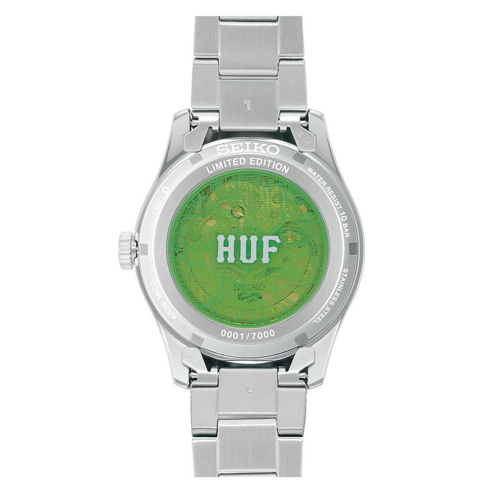 Seiko 5 Sports x HUF II Limited Edition Collaboration 39.4mm Green Dial Steel Bracelet Watch image number 2