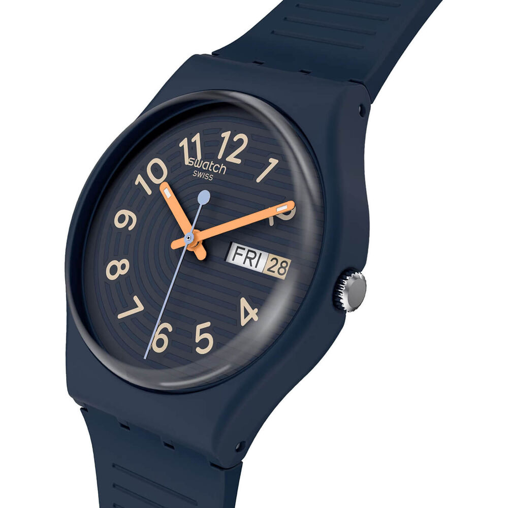 Swatch Trendy Lines at Night 34mm Dark Blue Dial Strap Watch image number 1