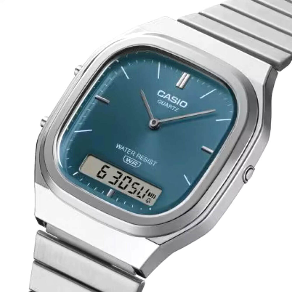 Casio Vintage Blue Dial Dual Display Stainless Steel Bracelet Watch