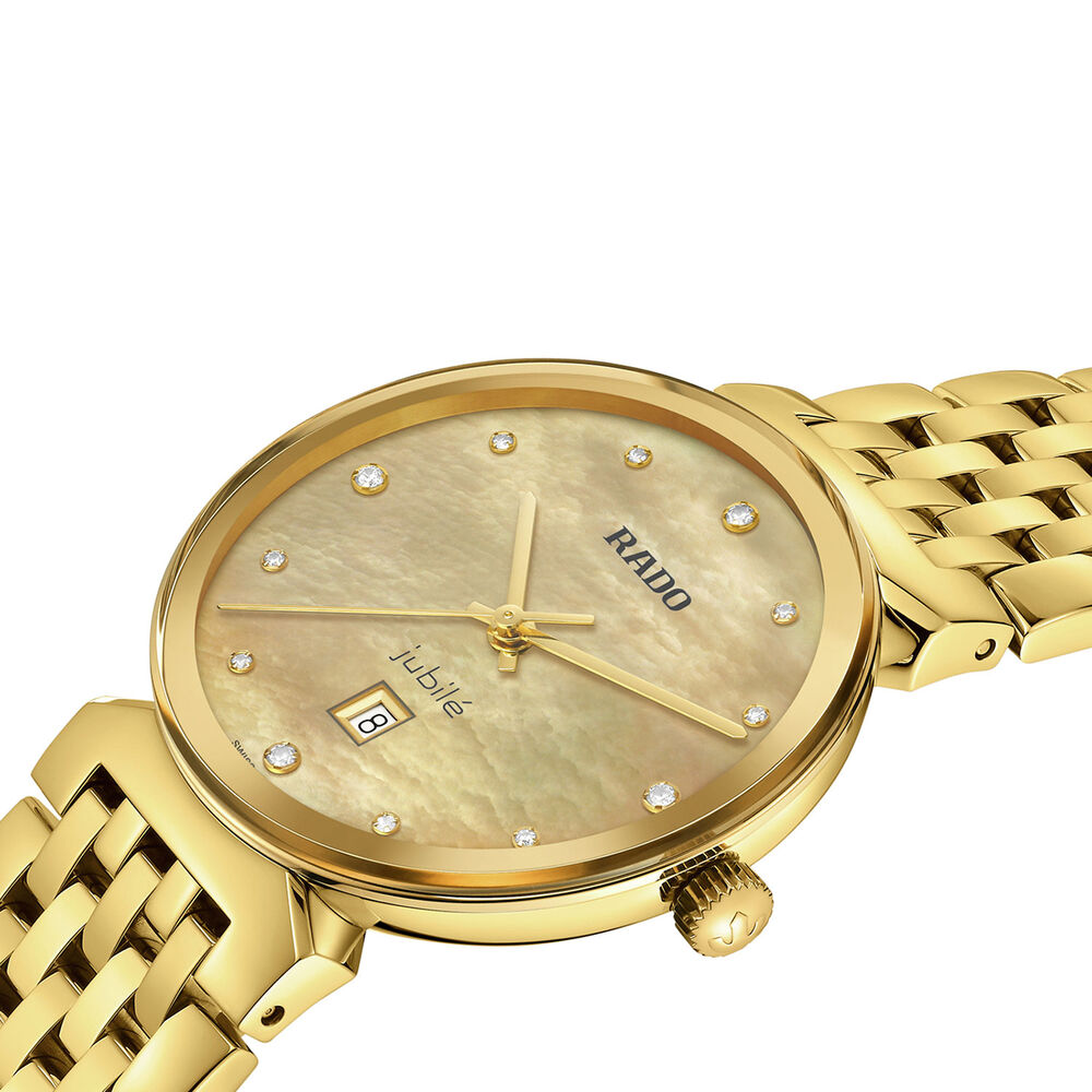 Rado Florence 30mm Mother of Pearl Dial Diamond Dot Yellow Gold Bracelet Watch image number 1