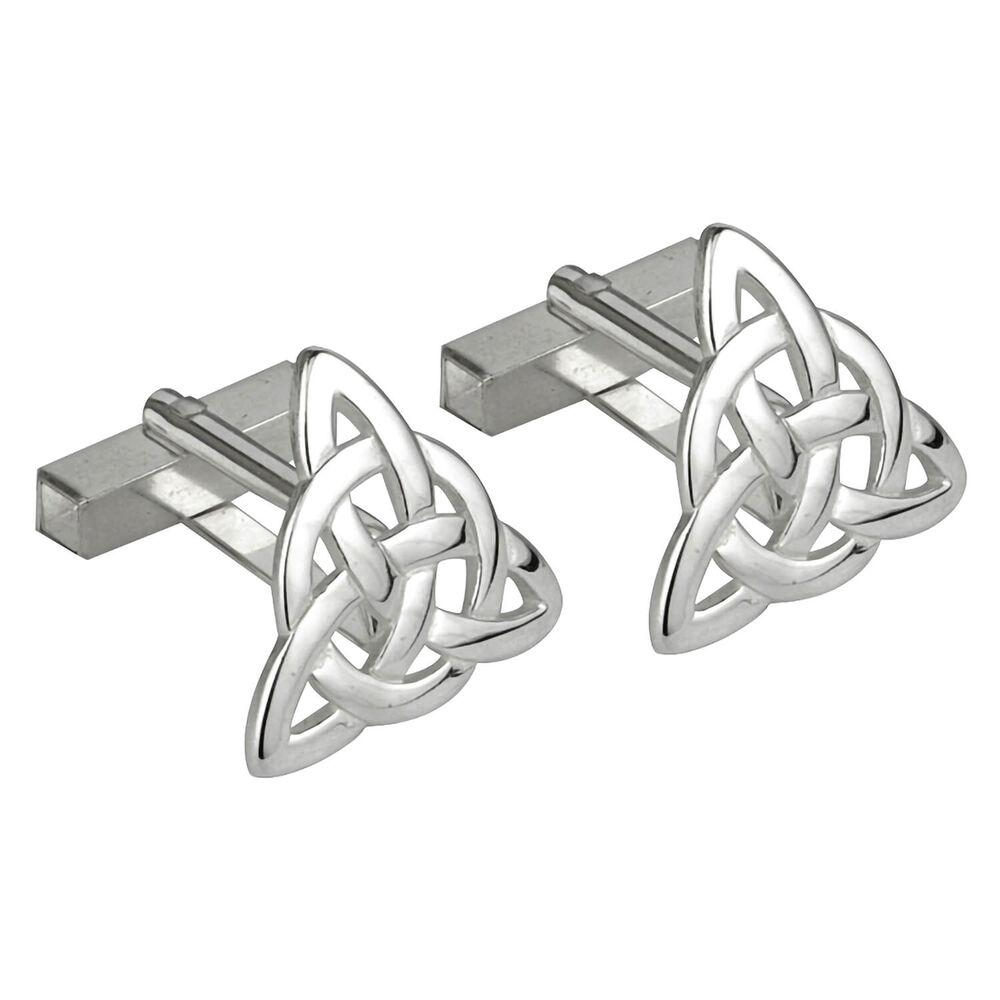 Rhodium Plated Trinity Knot Cufflinks image number 0
