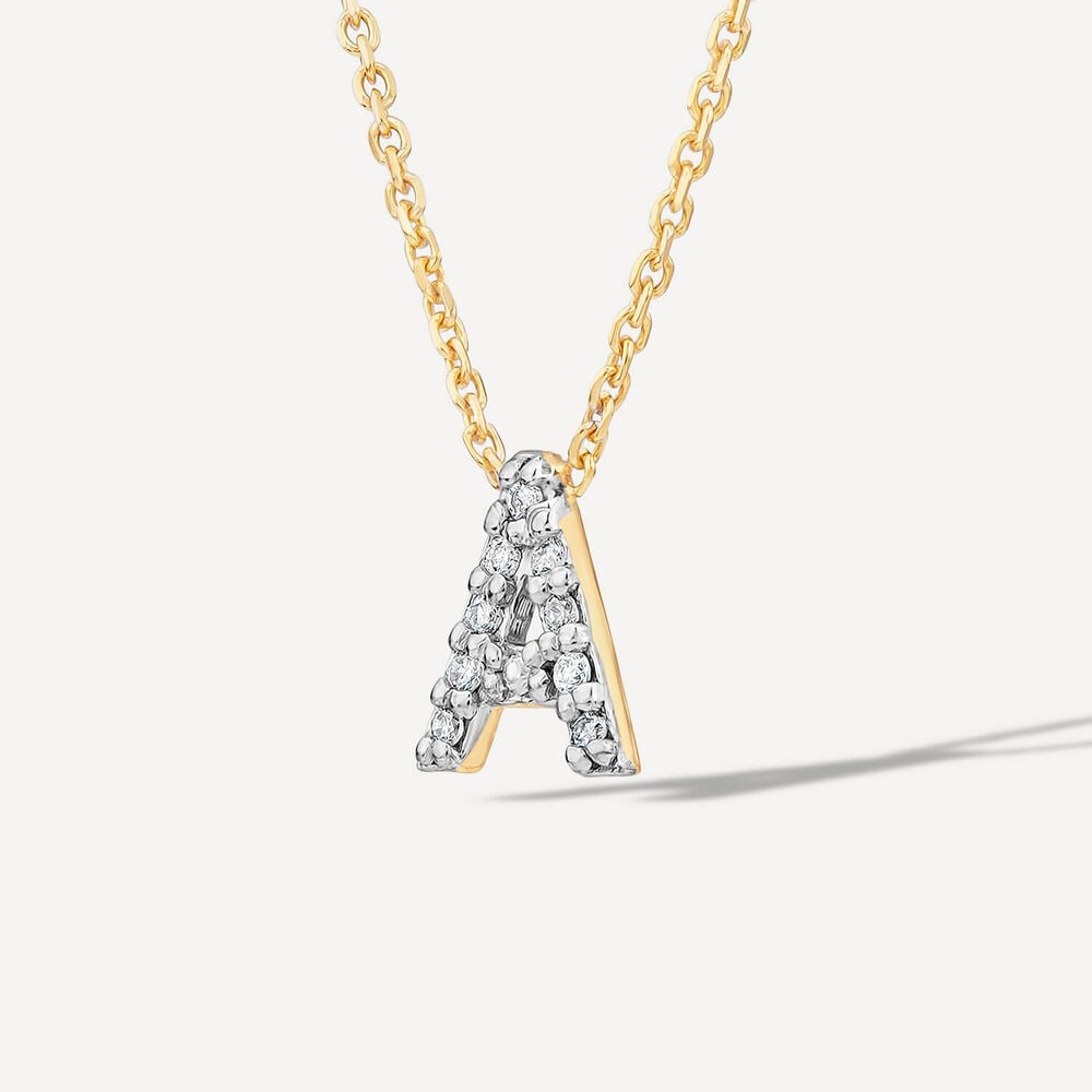 9ct Yellow Gold Petite 0.04ct Diamond Initial "A" Necklet image number 1